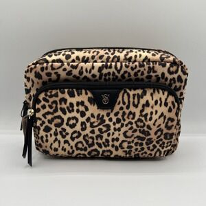 Victoria's Secret Leopard Print Multi-Zip Travel Cosmetic Bag Makeup Case NWT